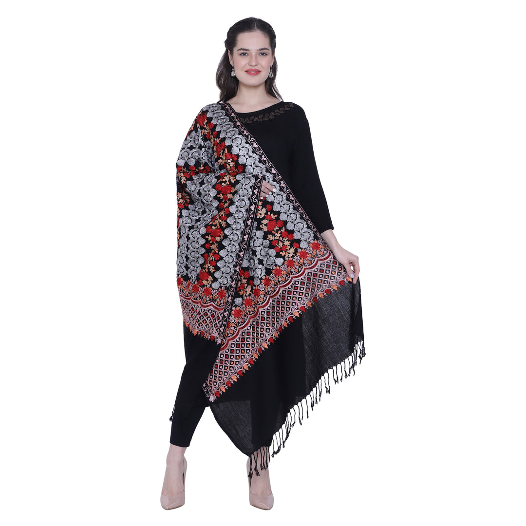 Women's Aari Embroidered Pure Wool Stole