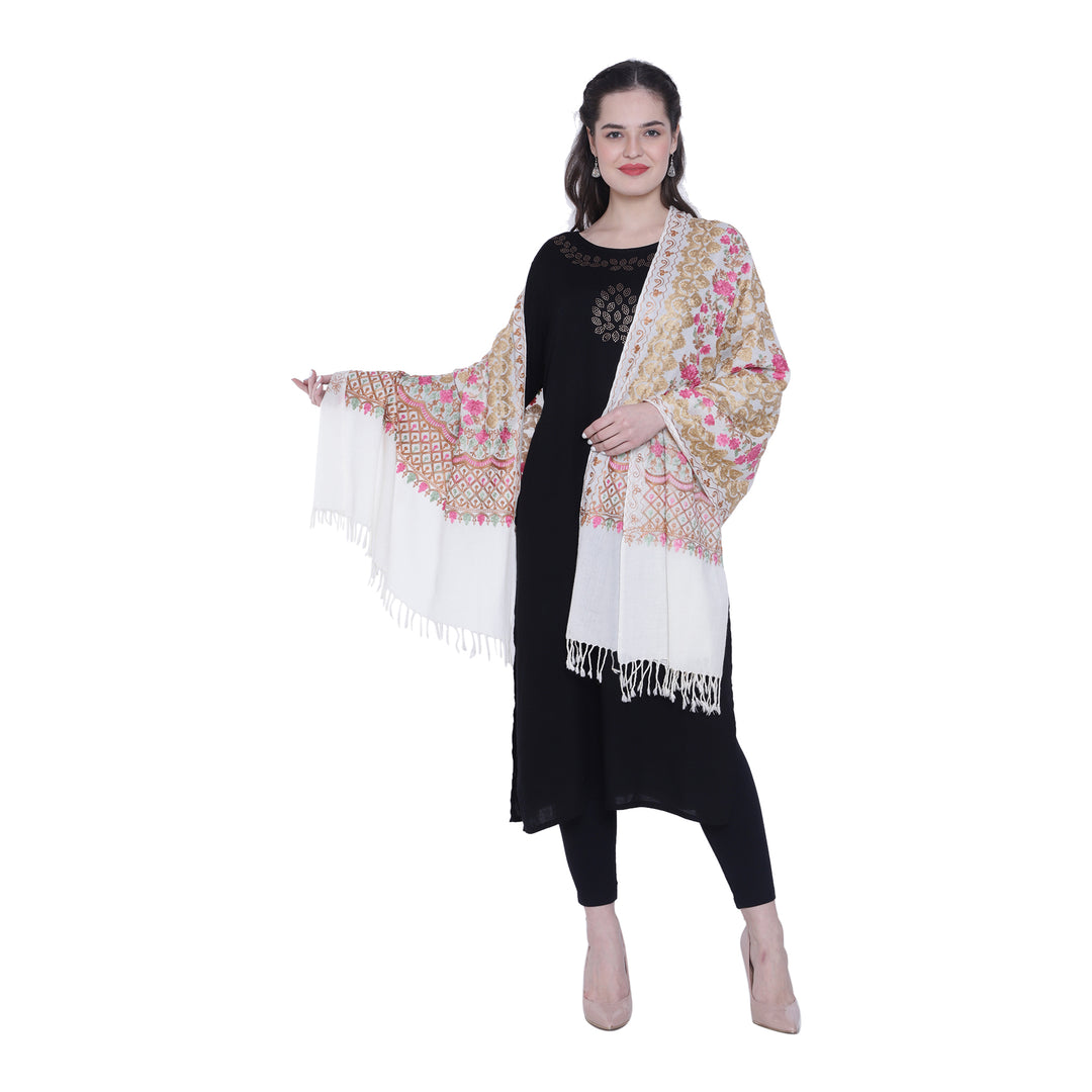 Women's Aari Embroidered Pure Wool Stole
