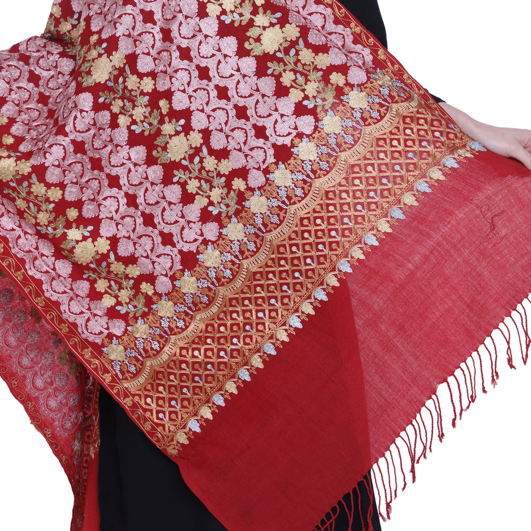 Women's Aari Embroidered Pure Wool Stole