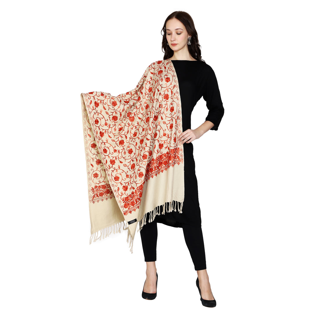 Women's Aari Embroidered Wool Stole