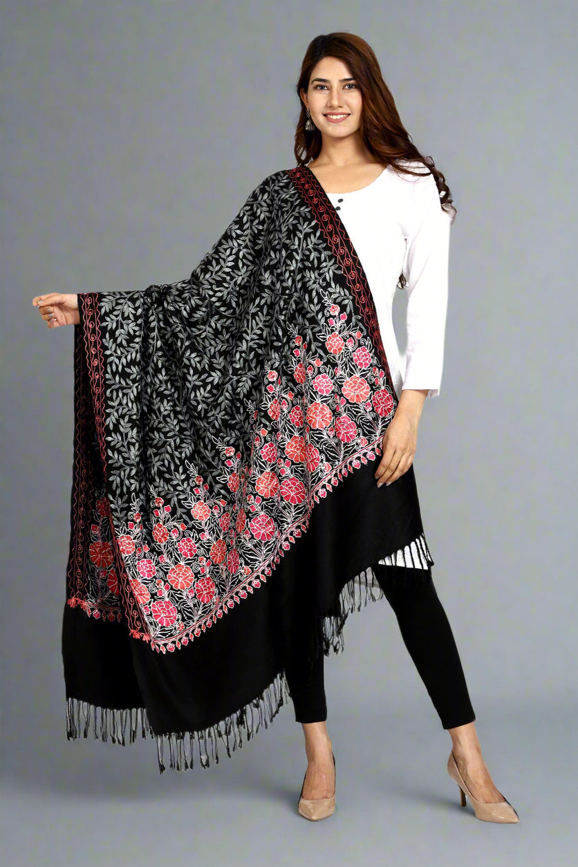 Women's Aari Embroidered Wool Shawl