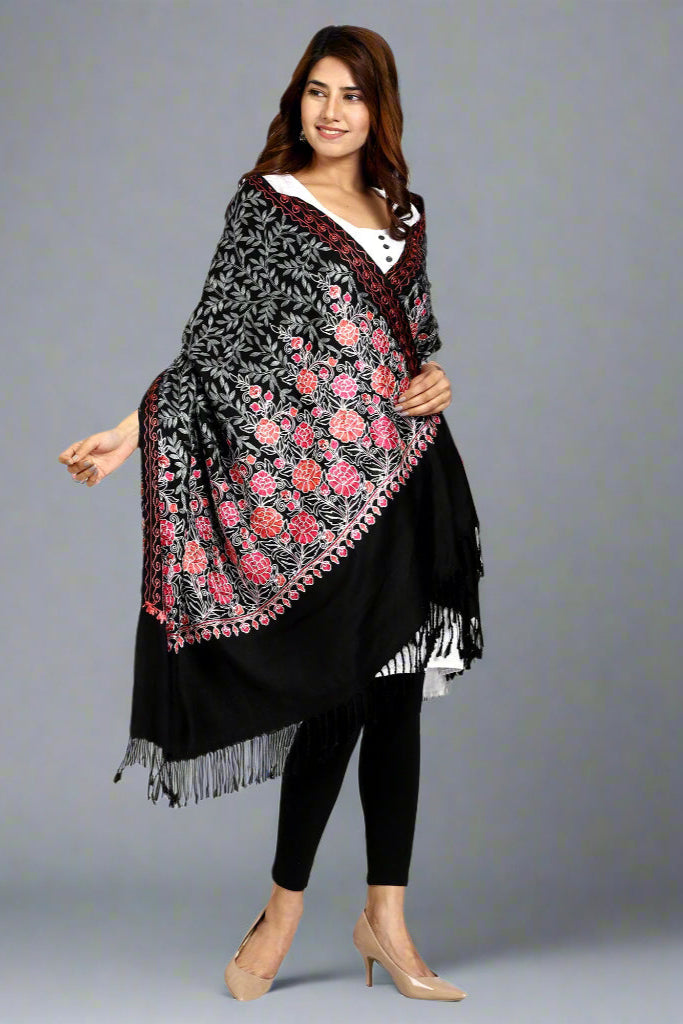Women's Aari Embroidered Wool Shawl