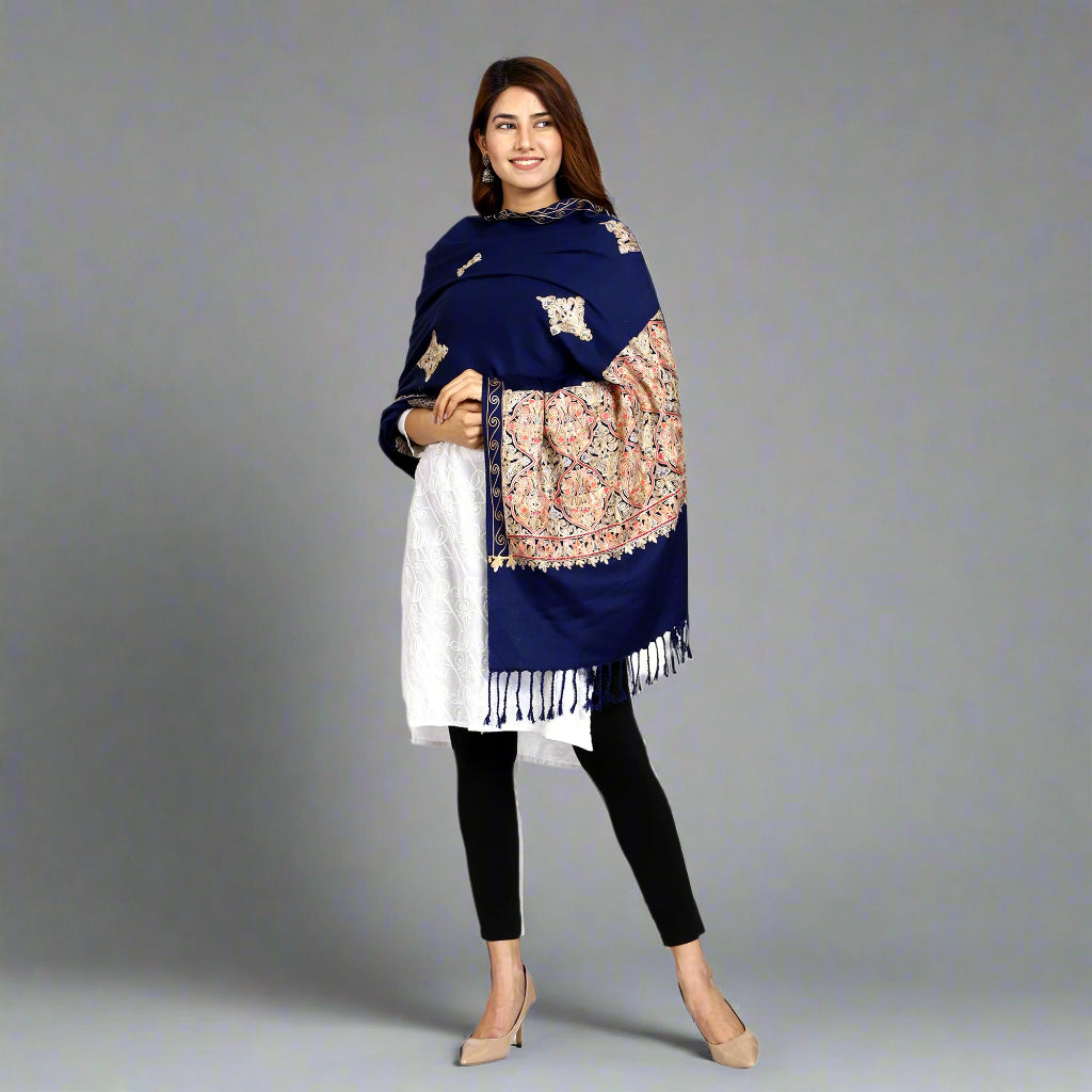 Women's Aari Embroidered Wool Stole