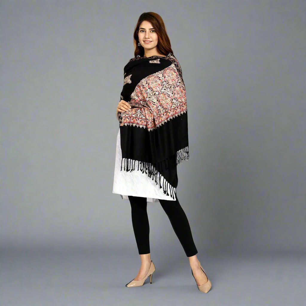 Women's Aari Embroidered Wool Stole