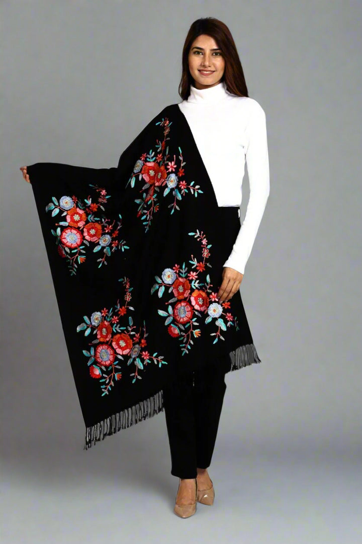 Women's Aari Embroidered Wool Stole