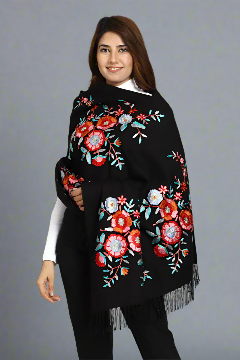 Women's Aari Embroidered Wool Stole
