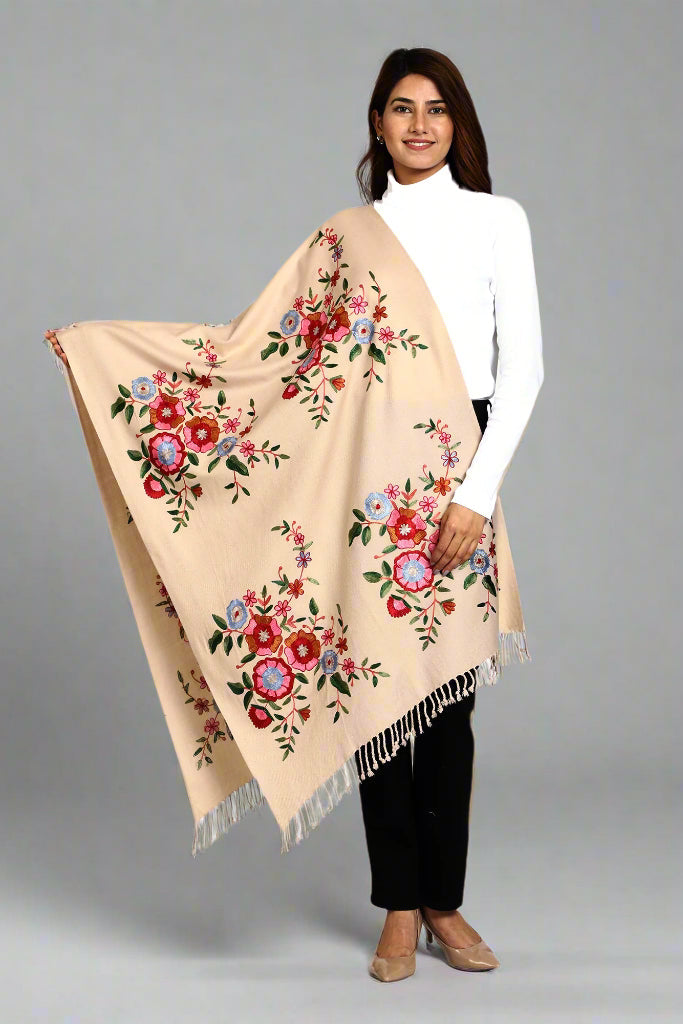 Women's Aari Embroidered Wool Stole