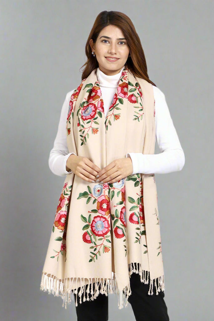 Women's Aari Embroidered Wool Stole