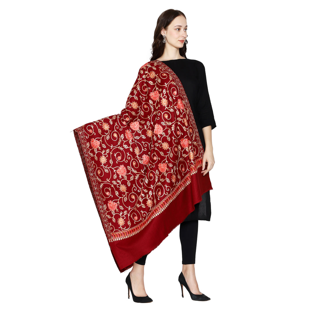Women's Aari Embroidered Wool Shawl