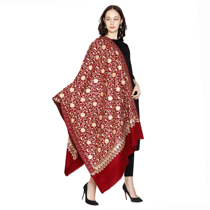 Women's Aari Embroidered Wool Shawl
