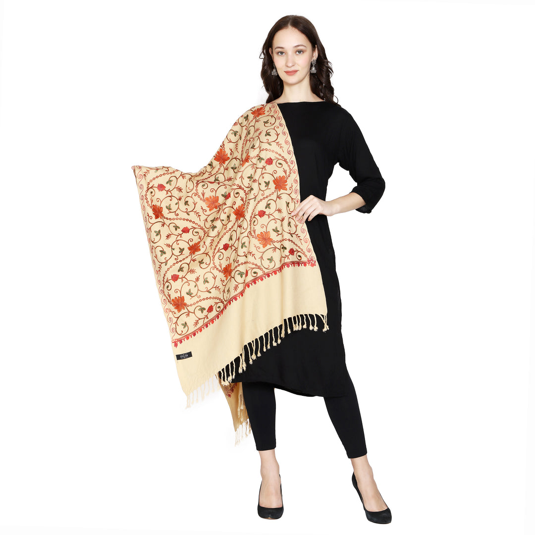 Women's Aari Embroidered Wool Stole