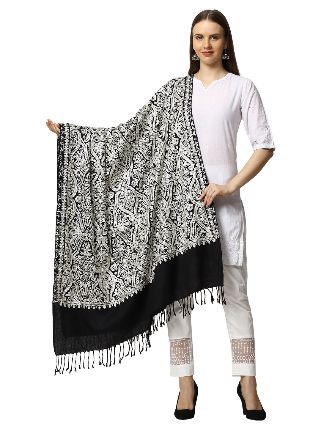 Women's Aari Embroidered Wool Shawl