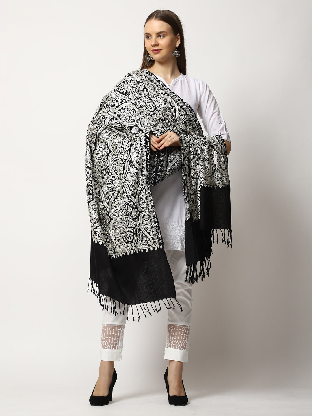 Women's Aari Embroidered Wool Shawl