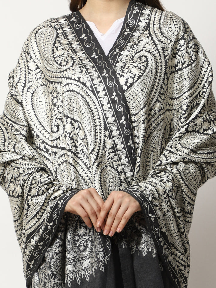 Women's Aari Embroidered Wool Shawl