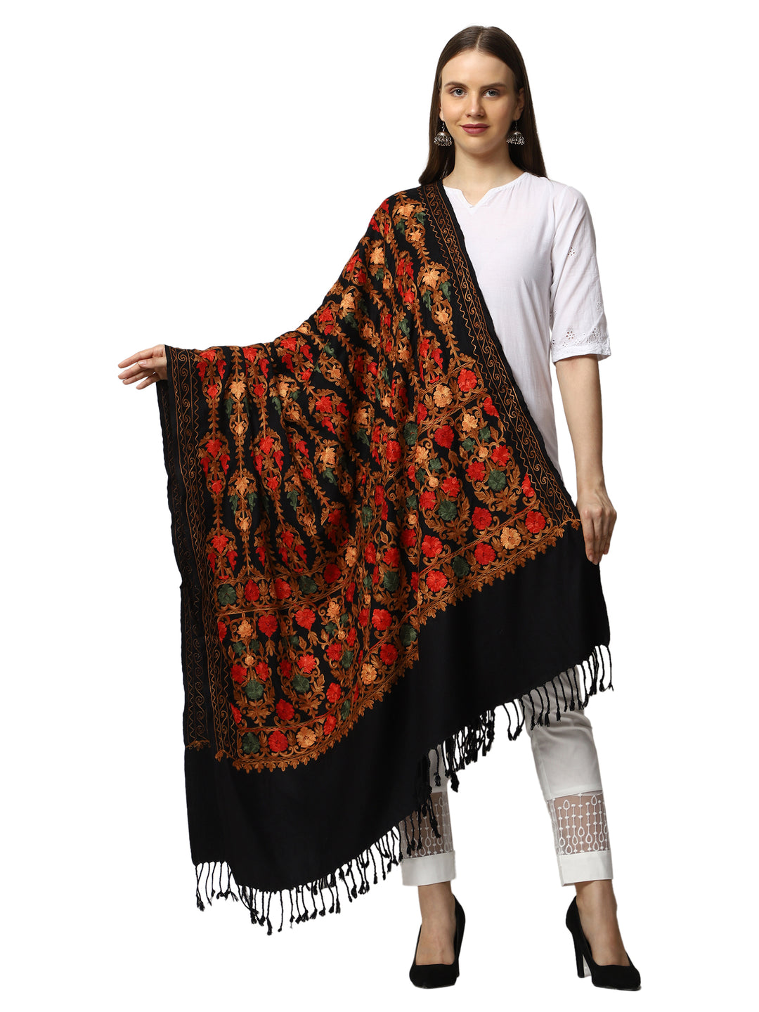 Women's Aari Embroidered Wool Shawl