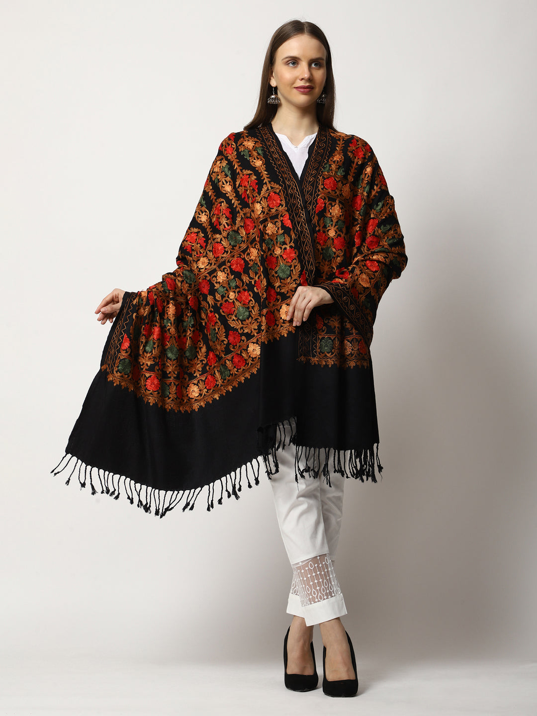 Women's Aari Embroidered Wool Shawl