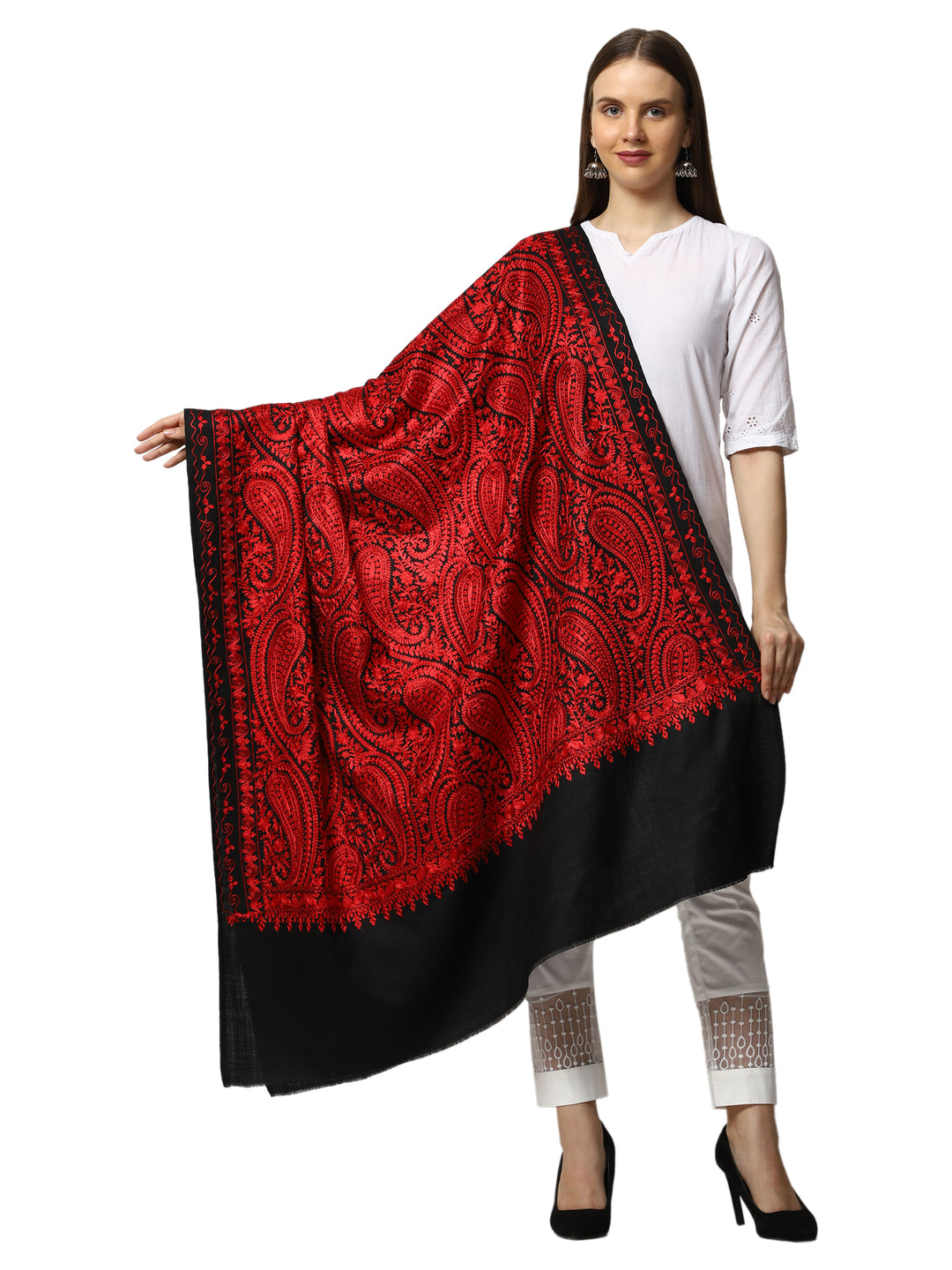 Women's Aari Embroidered Wool Shawl