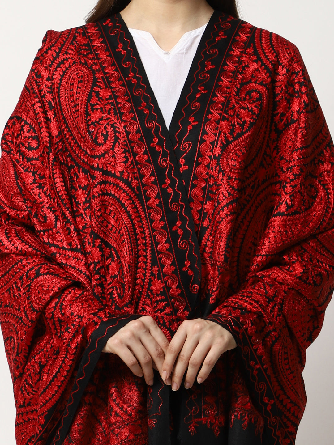 Women's Aari Embroidered Wool Shawl