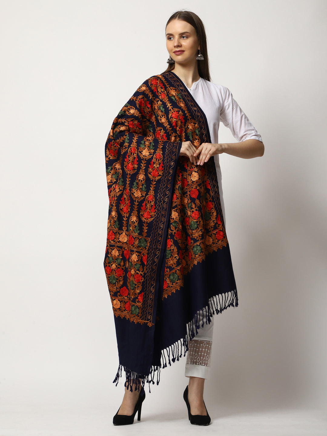 Women's Aari Embroidered Wool Shawl