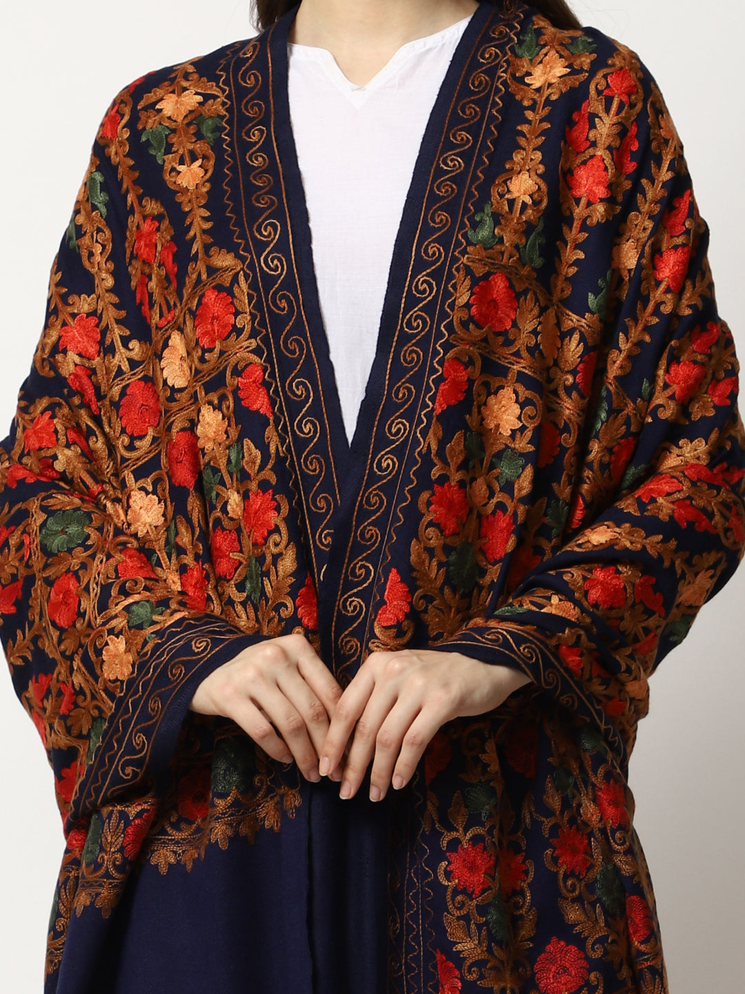 Women's Aari Embroidered Wool Shawl