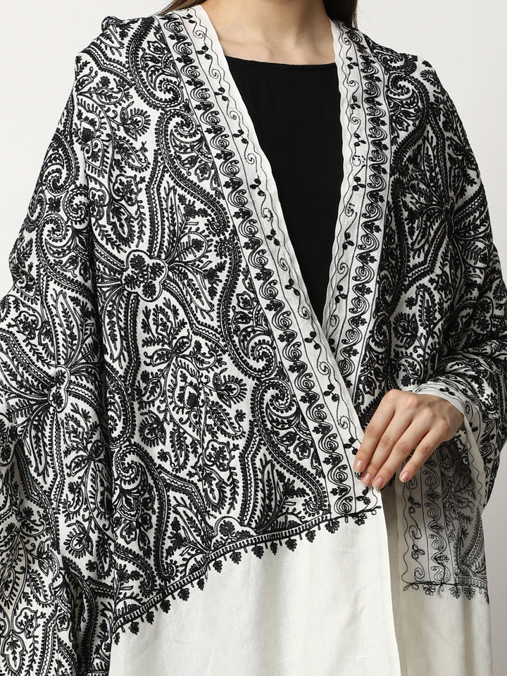 Women's Aari Embroidered Wool Shawl