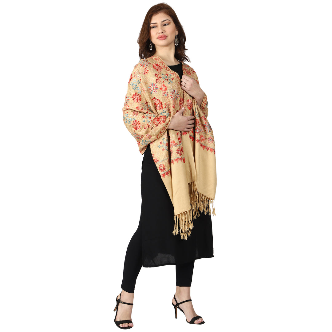 Women's Aari Embroidered Wool Stole