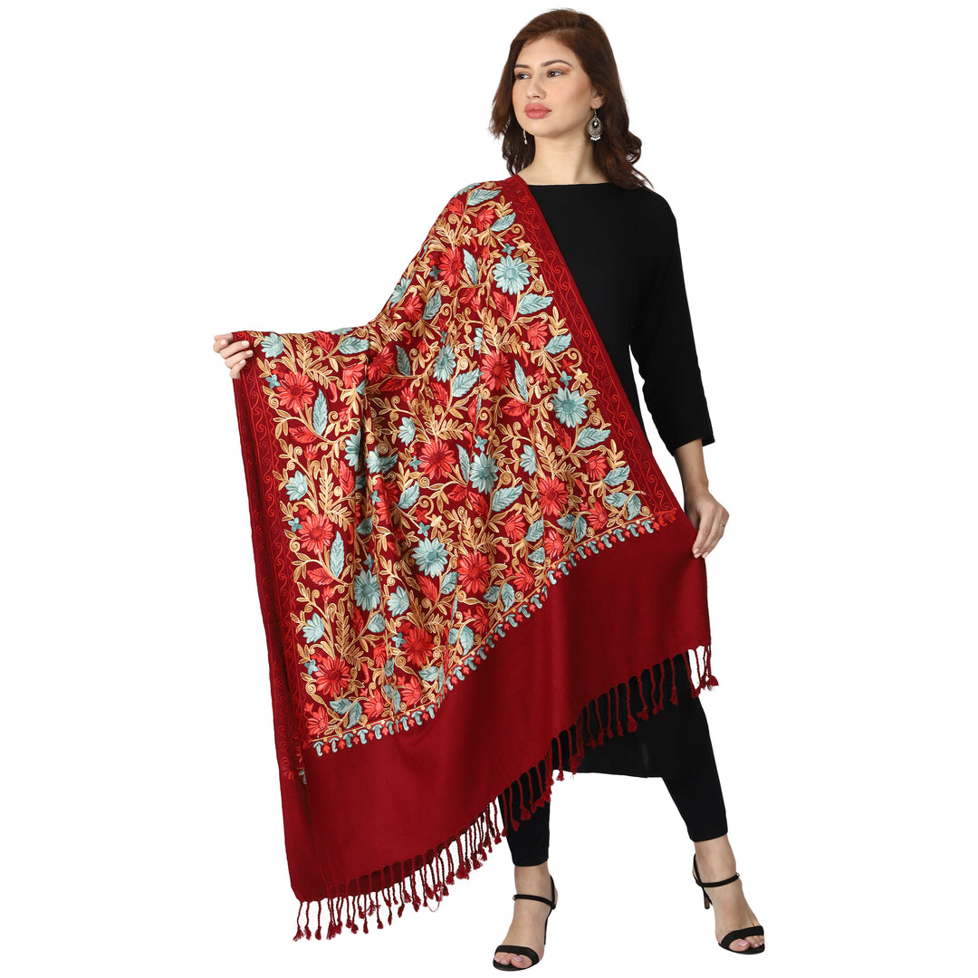 Women's Aari Embroidered Wool Shawl