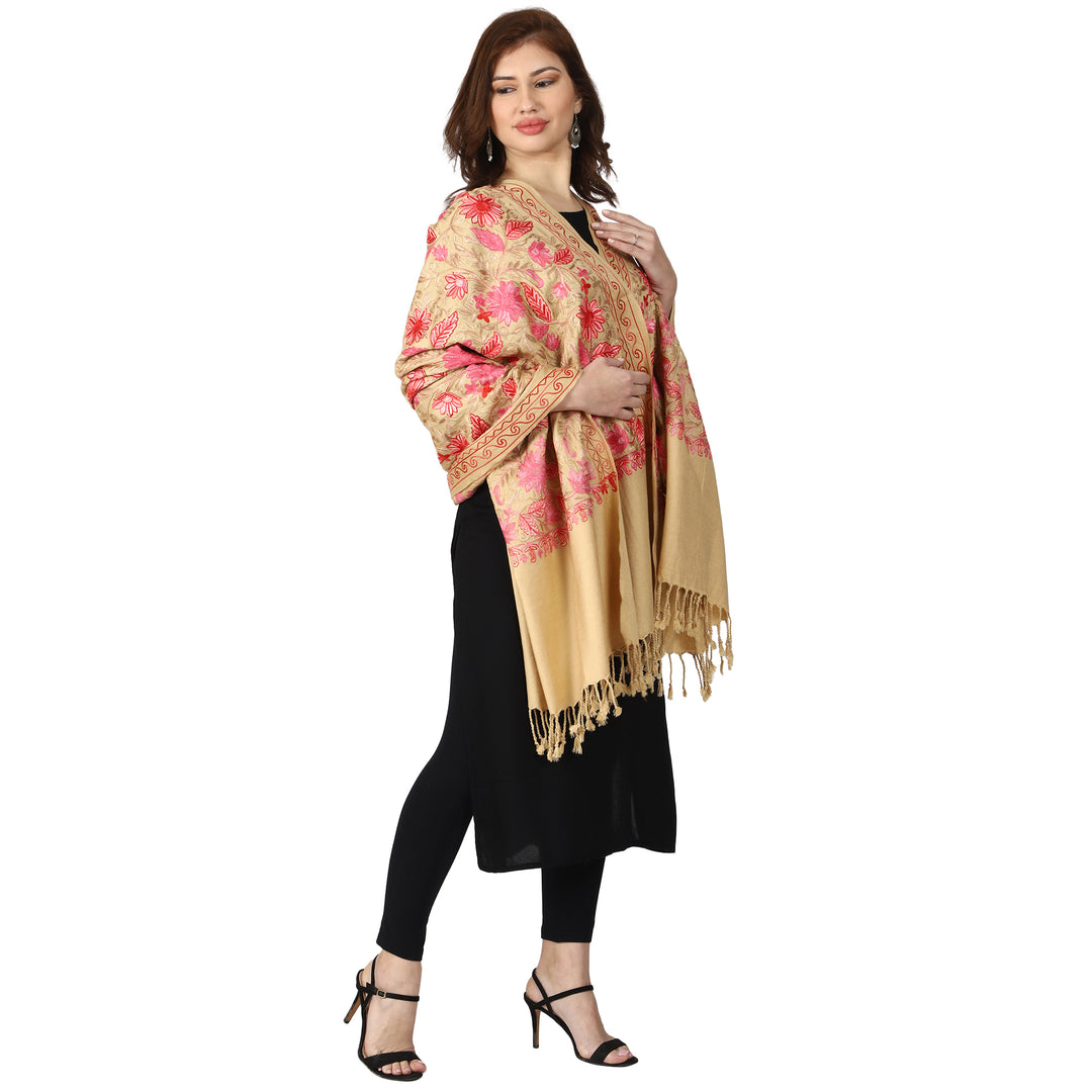 Women's Aari Embroidered Wool Shawl
