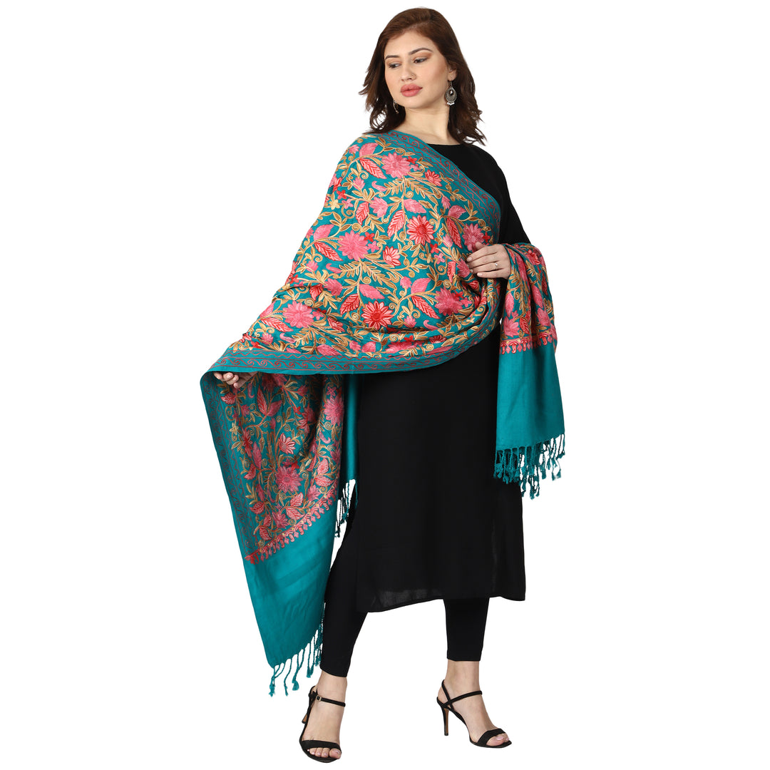 Women's Aari Embroidered Wool Shawl