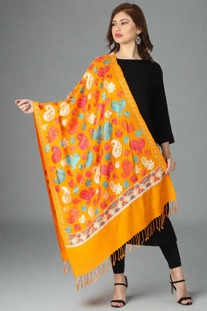 Women's Aari Embroidered Wool Stole