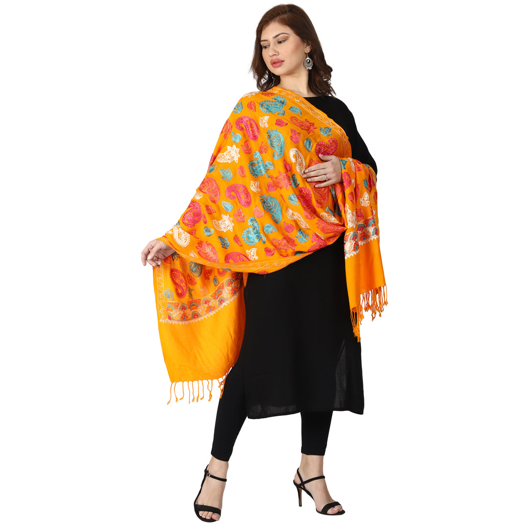Women's Aari Embroidered Wool Stole
