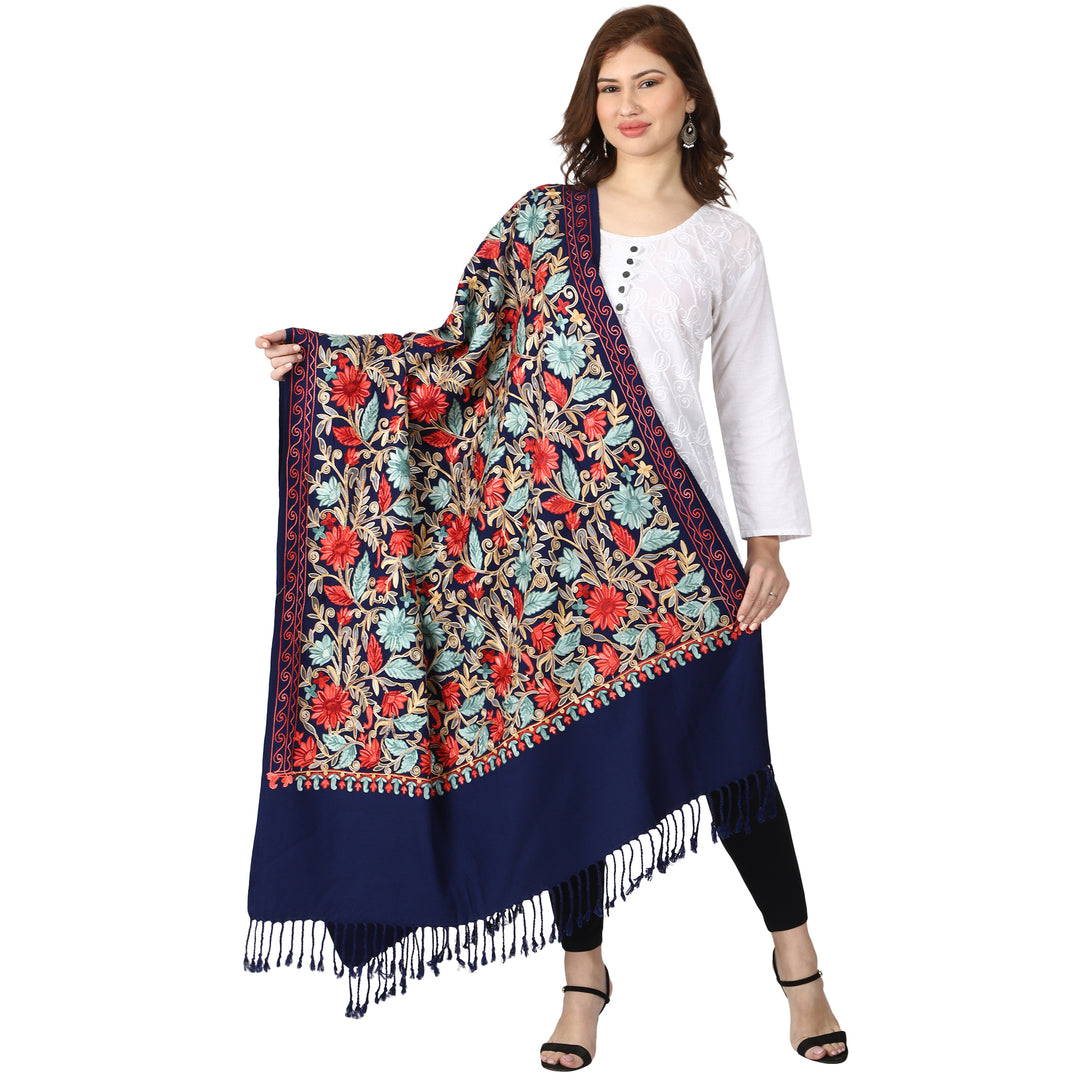Women's Aari Embroidered Wool Shawl