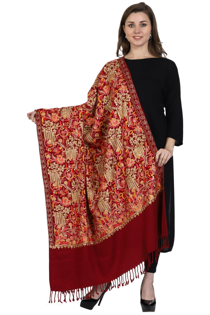 Women's Aari Embroidered Wool Shawl