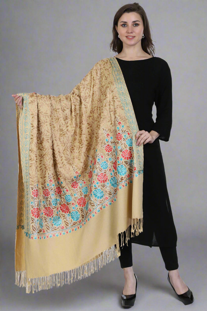 Women's Aari Embroidered Wool Shawl