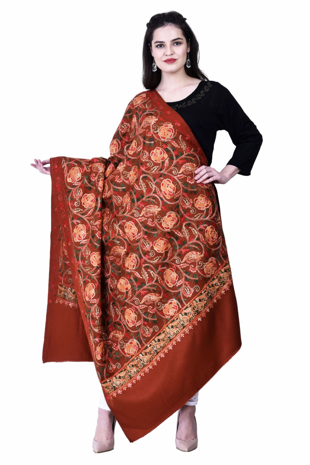Women's Aari Embroidered Wool Shawl