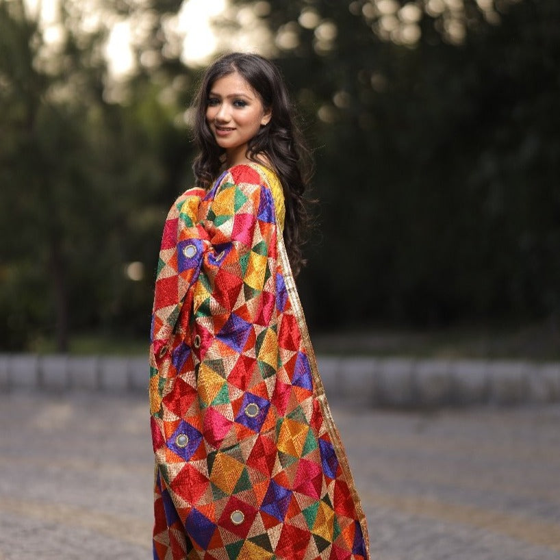 Women's Phulkari Dupatta with Mirror Work