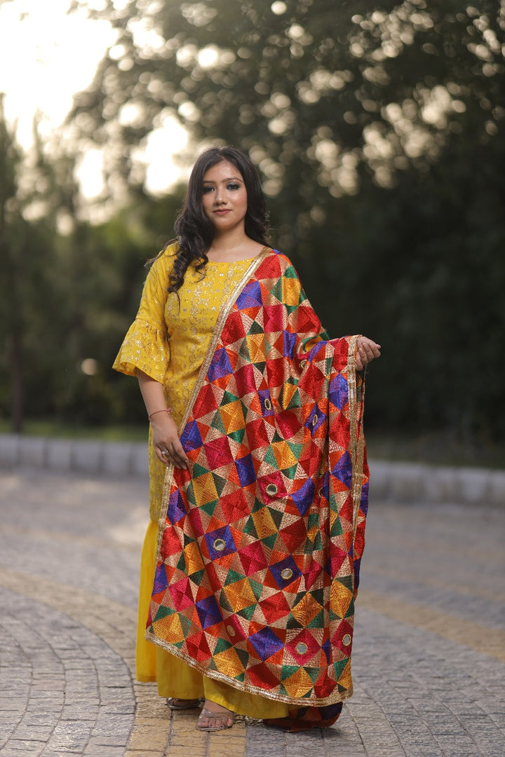 Women's Phulkari Dupatta with Mirror Work