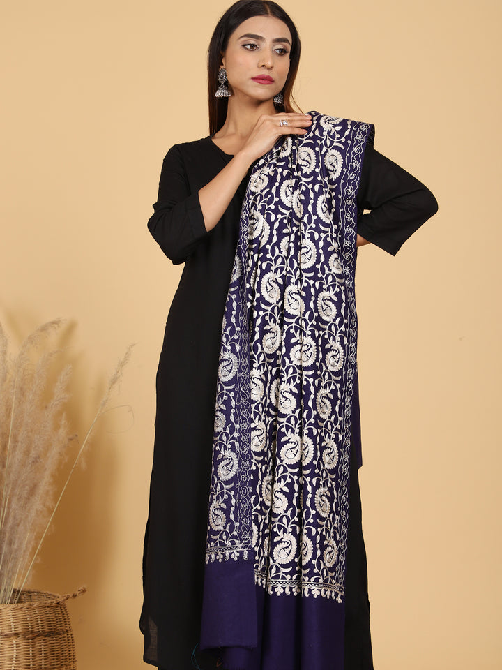 Women's Aari Embroidered Wool Shawl