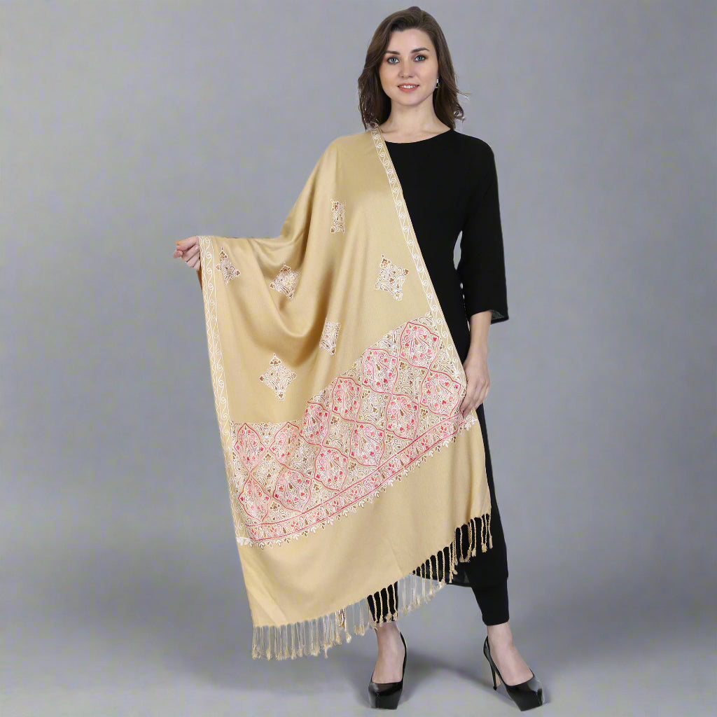 Women's Aari Embroidered Wool Stole