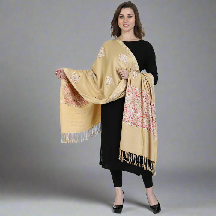 Women's Aari Embroidered Wool Stole