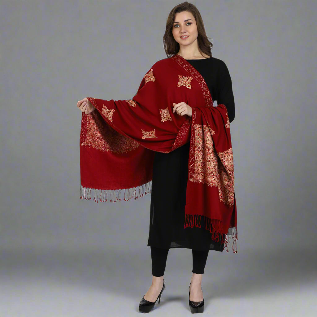 Women's Aari Embroidered Wool Stole