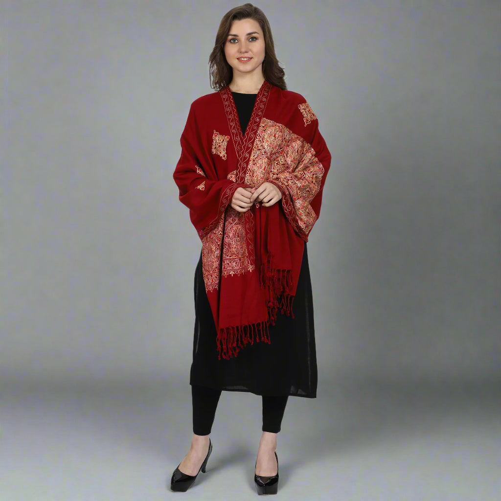 Women's Aari Embroidered Wool Stole