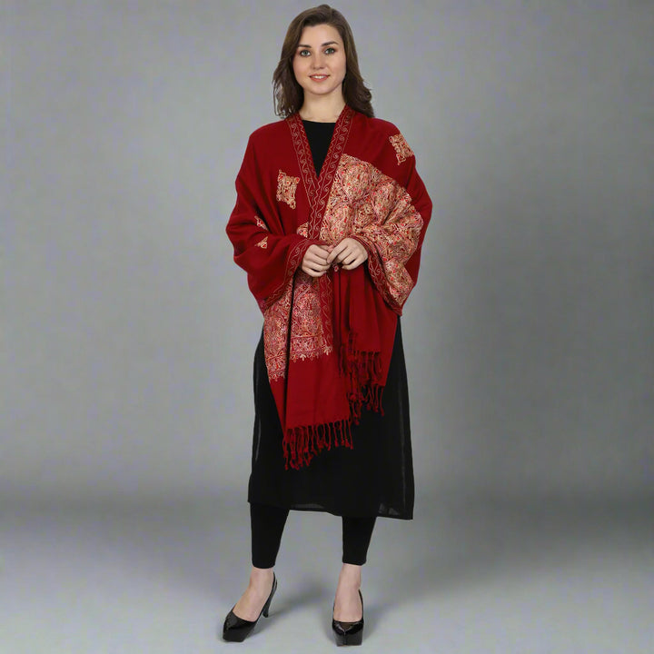 Women's Aari Embroidered Wool Stole
