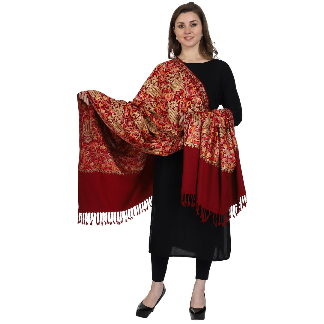 Women's Aari Embroidered Wool Shawl