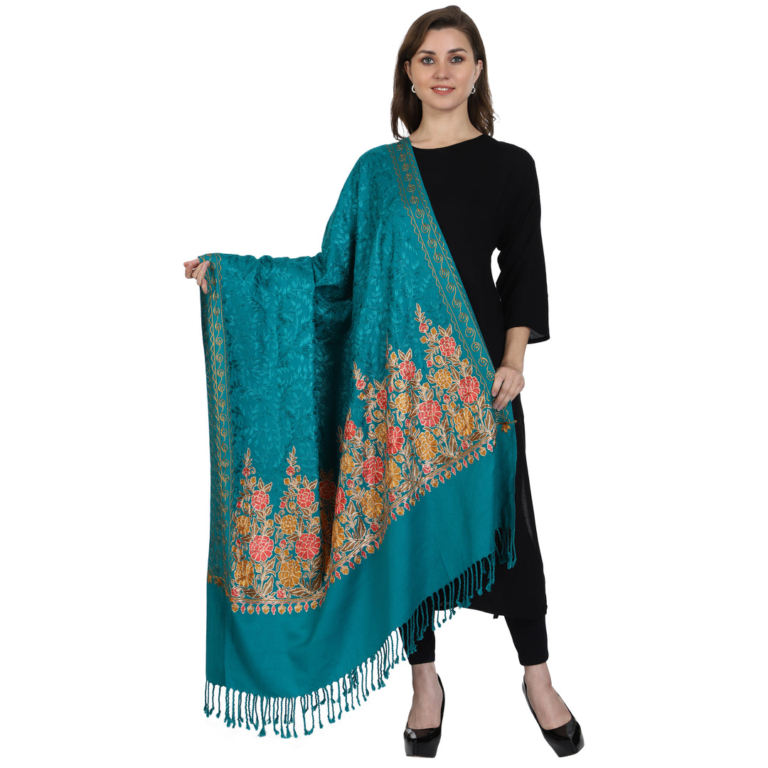 Women's Aari Embroidered Wool Shawl