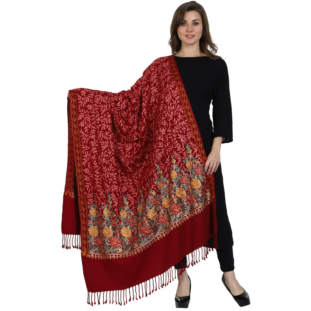 Women's Aari Embroidered Wool Shawl