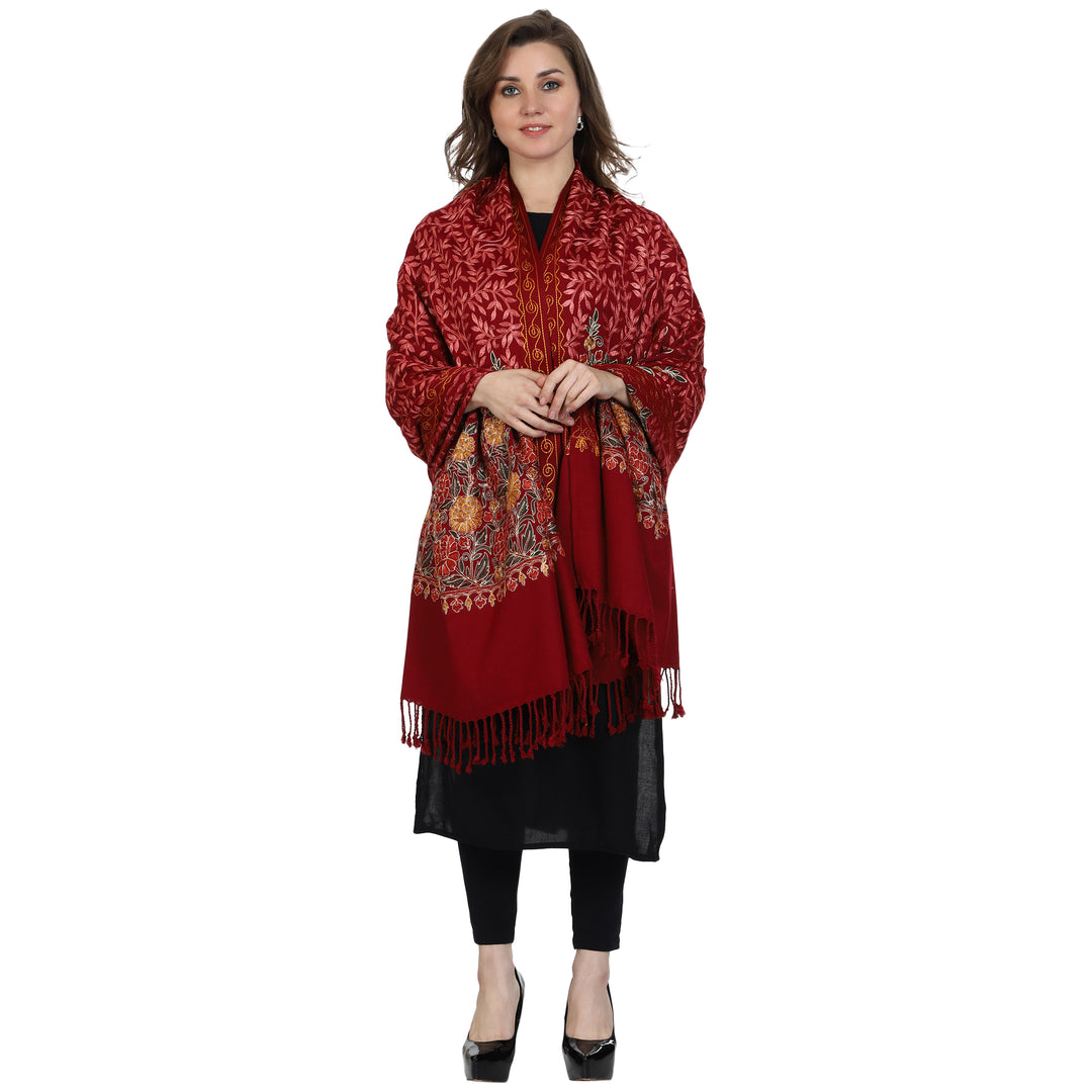 Women's Aari Embroidered Wool Shawl
