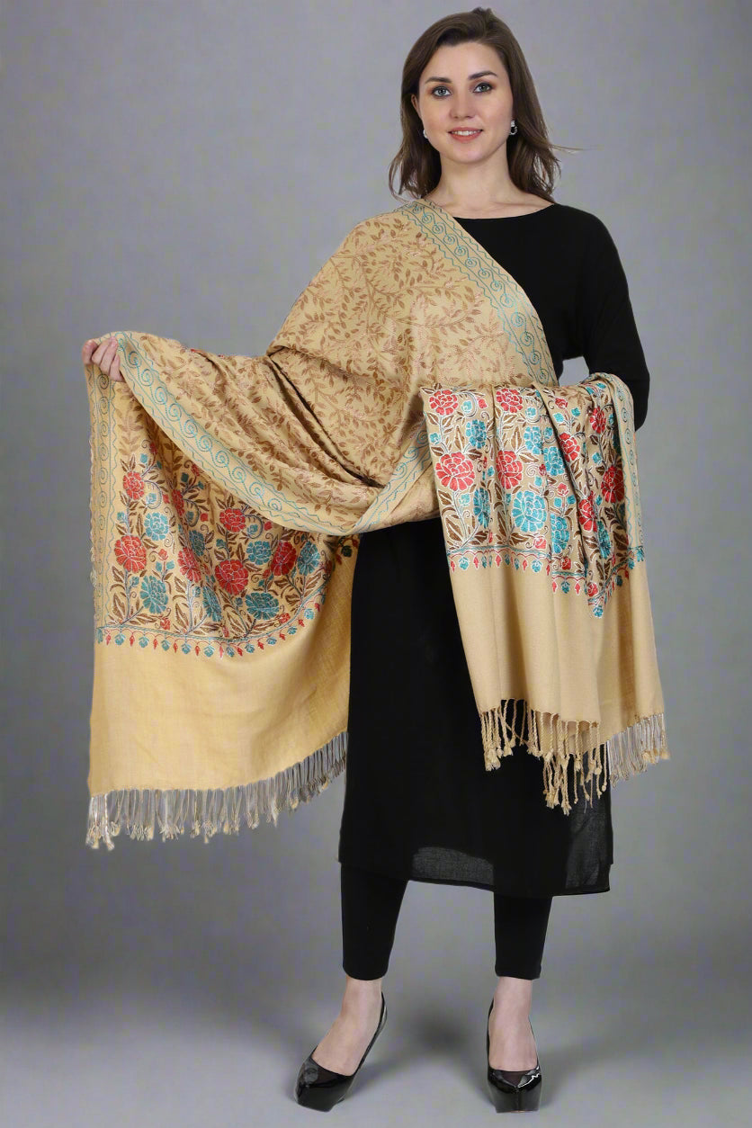 Women's Aari Embroidered Wool Shawl