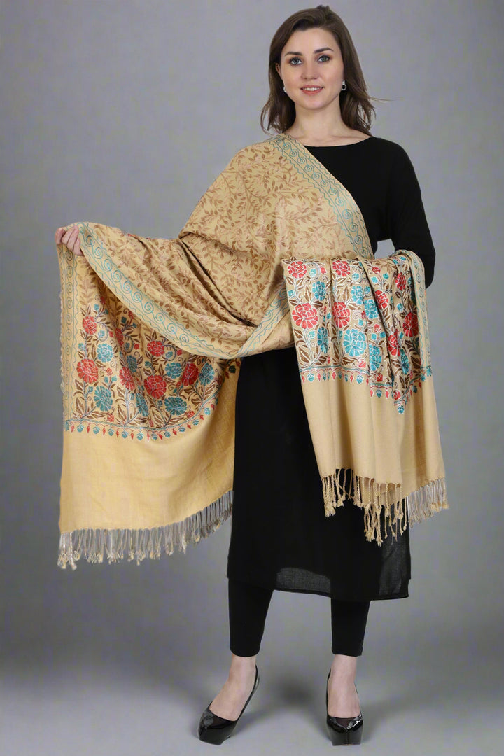 Women's Aari Embroidered Wool Shawl