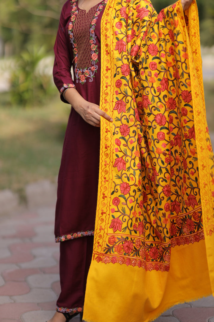 Women's Aari Embroidered Wool Shawl